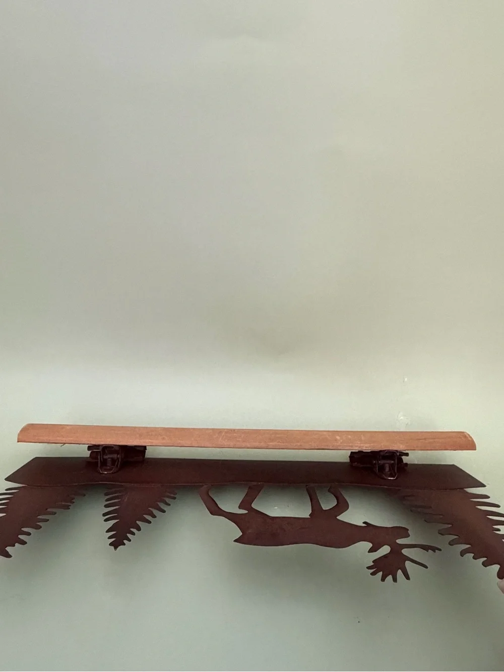 Rustic Metal Moose and Pine Tree Shelf Accent - Brown